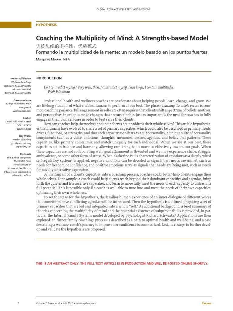 Coaching The Multiplicity of Mind: A Strengths-Based Model | PDF ...