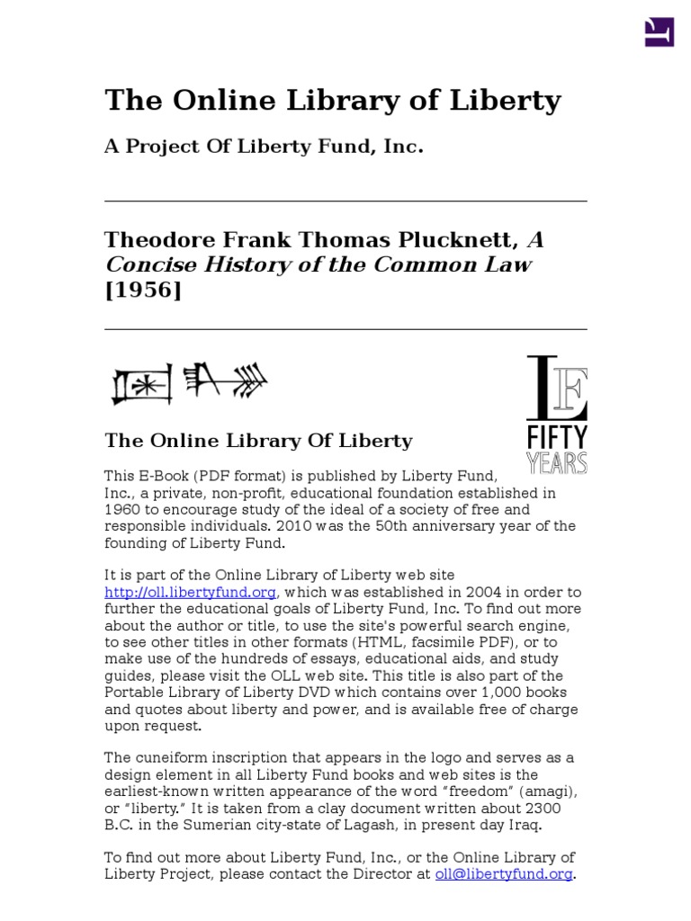 INGLES - Plucknett, A Concise History of The Common Law (1956) PDF ...
