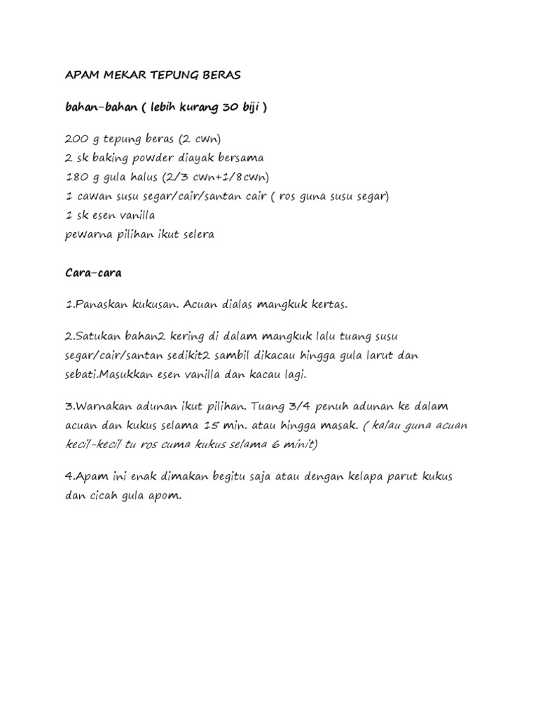 Apam Mekar Tepung Beras
