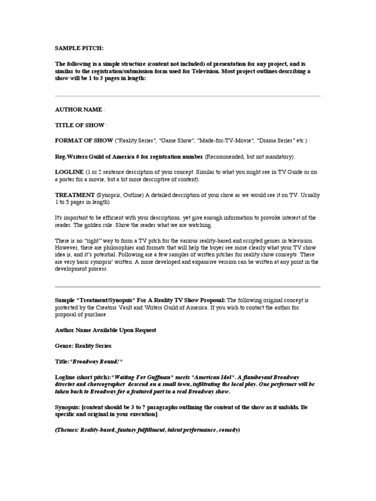 Sample Pitch  PDF  Reality Television