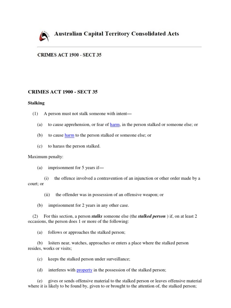 Crimes Act 1900 Sect - 35 | PDF | Stalking | Deviance (Sociology)