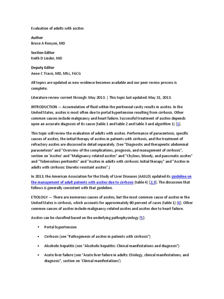 Evaluation Of Adults With Ascites Cirrhosis Lactate Dehydrogenase