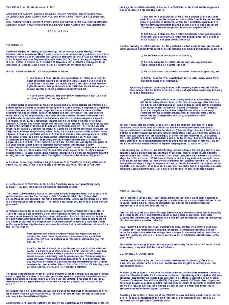 Fernandez vs. Torres Case PDF Case Or Controversy Clause Equal Protection Clause