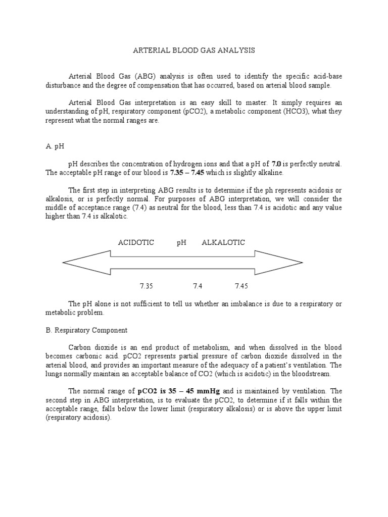 ABG Analysis and Interpretation Guide | PDF | Bicarbonate | Physiology