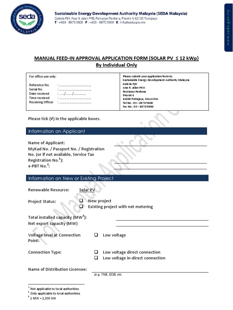 Solar PV Feed-In Approval Application | PDF | Photovoltaic System ...