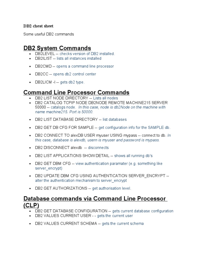 DB2 SQL cheat sheet | PDF | Program Optimization | Ibm Db2