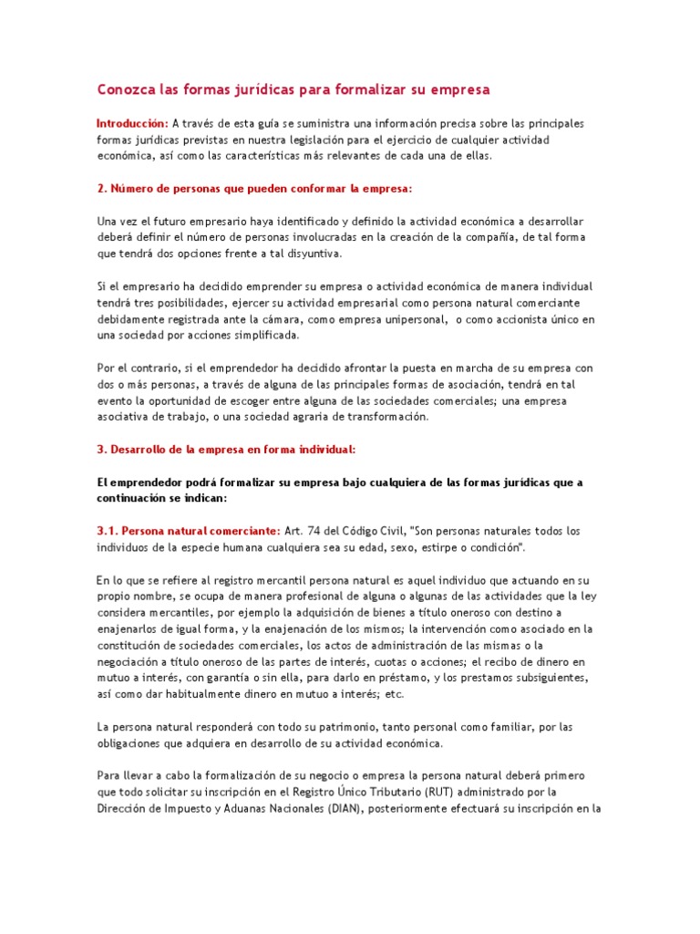Conozca Las Formas Juridicas Para Formalizar Su Empresa