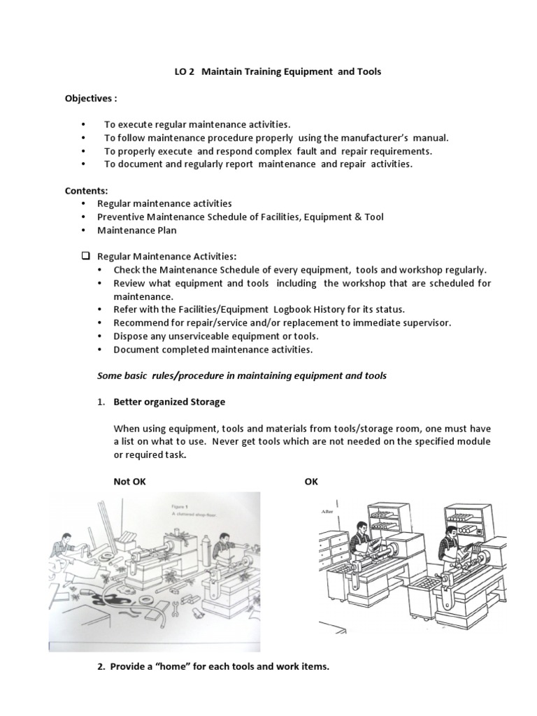 Equipment Maintenance Training Guide | PDF | Maintenance | Tools