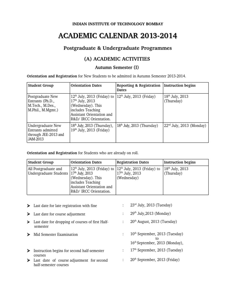 IIT Bombay Academic Calendar 2025 | PDF