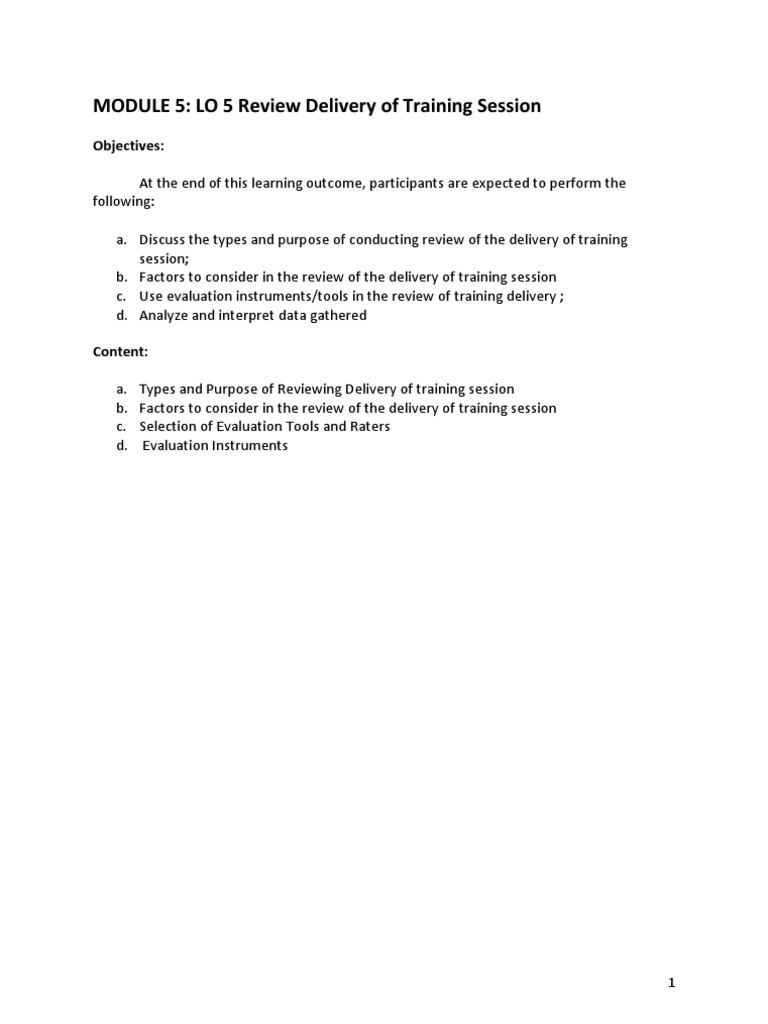 Training Session Review Guidelines | PDF | Program Evaluation ...