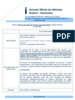 Información para la solicitud de admisión para el curso 2013-2014