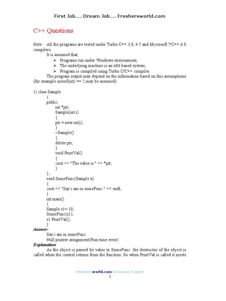 C++ Questions: Answer | PDF | Class (Computer Programming) | C++