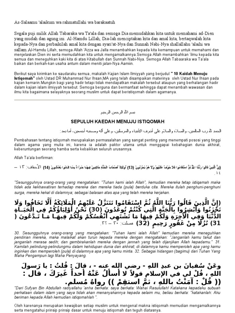 10 Kaidah Istiqomah Pdf
