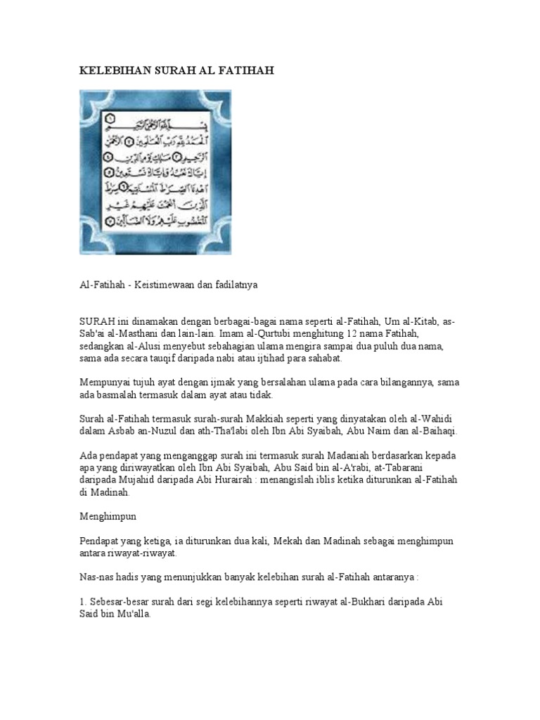 Kelebihan Surah Al Fatihah Pdf
