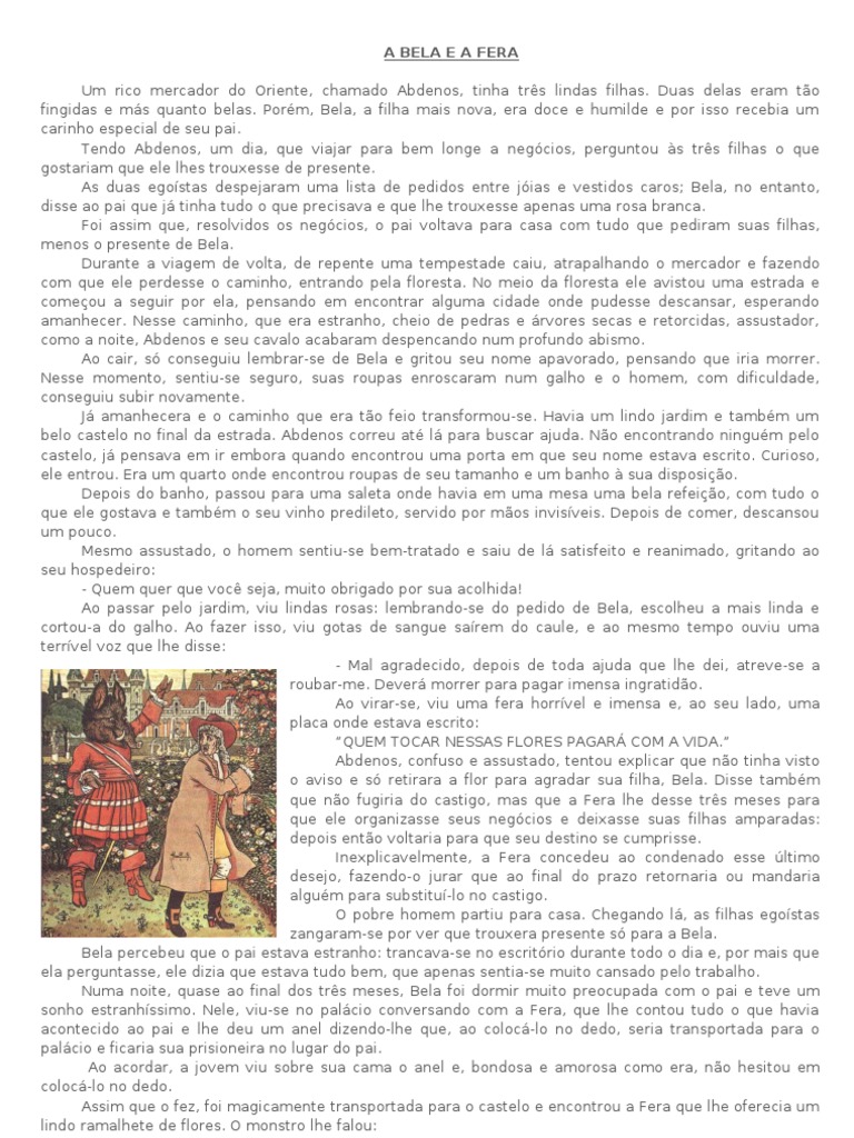 a bela e a fera - revisão sobre elementos do conto maravilhoso - 6º ano