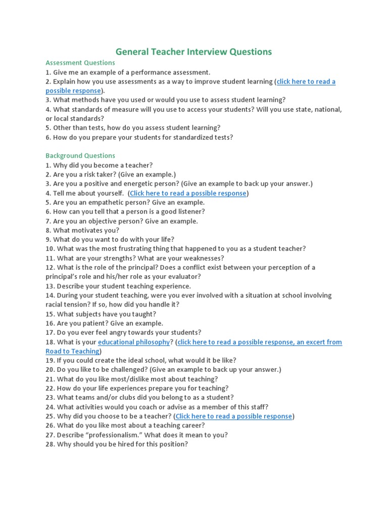 Teacher Interview Questions Guide | PDF | Special Education ...