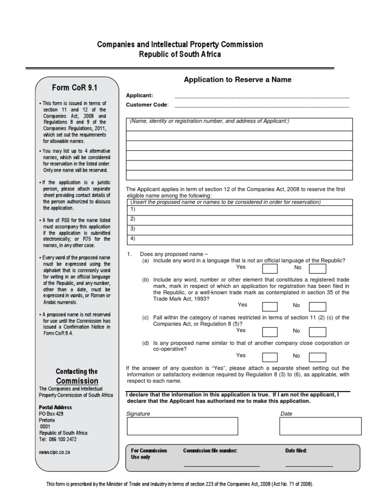 Companies and Intellectual Property Commission Republic of South Africa ...