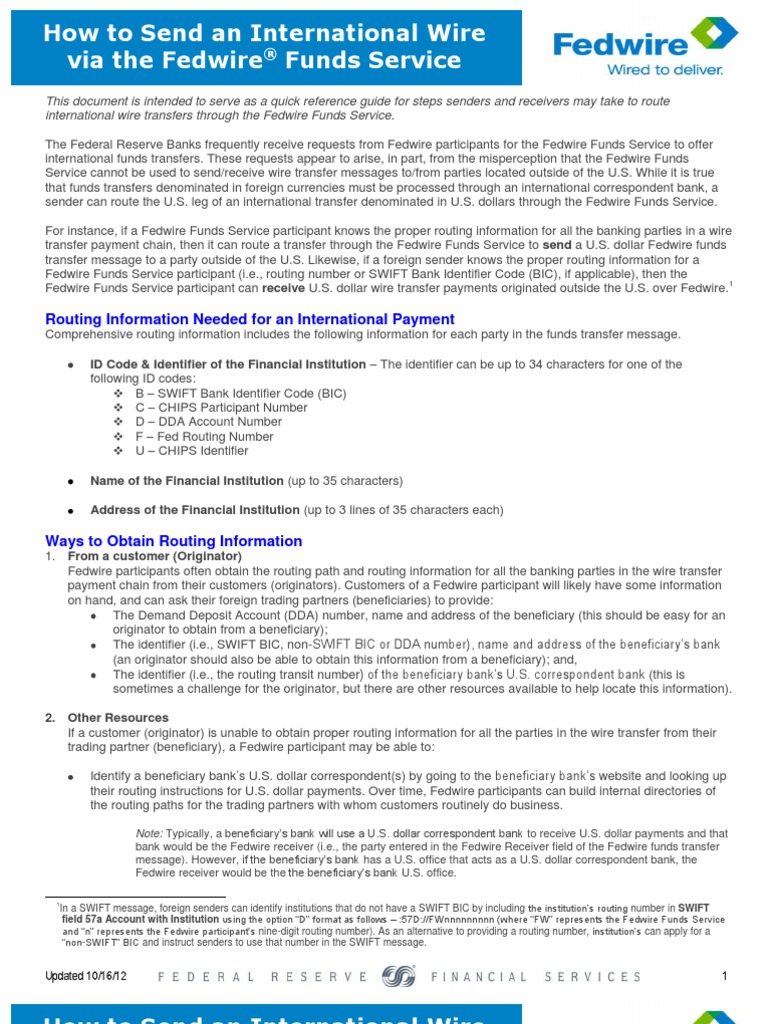 International Wire Quick Ref Wire Transfer Banking