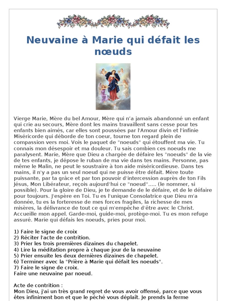 Neuvaine à Marie Qui Défait Les Nœuds 2020 Pdf Marie Qui Defait Les Noeuds Fleurs | PDF | Marie, mère de Jésus |  Saint-Esprit