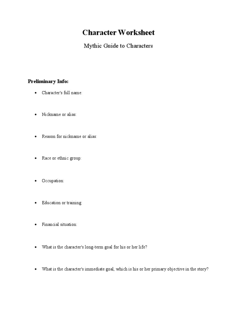 worksheet Character Worksheet character worksheet with charts unconscious mind hero