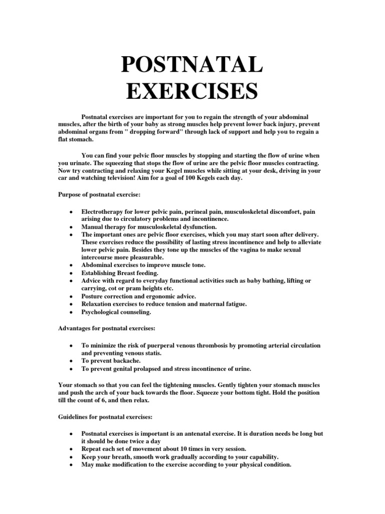 Postnatal Exercise Guidelines and Benefits | PDF | Urinary Incontinence ...