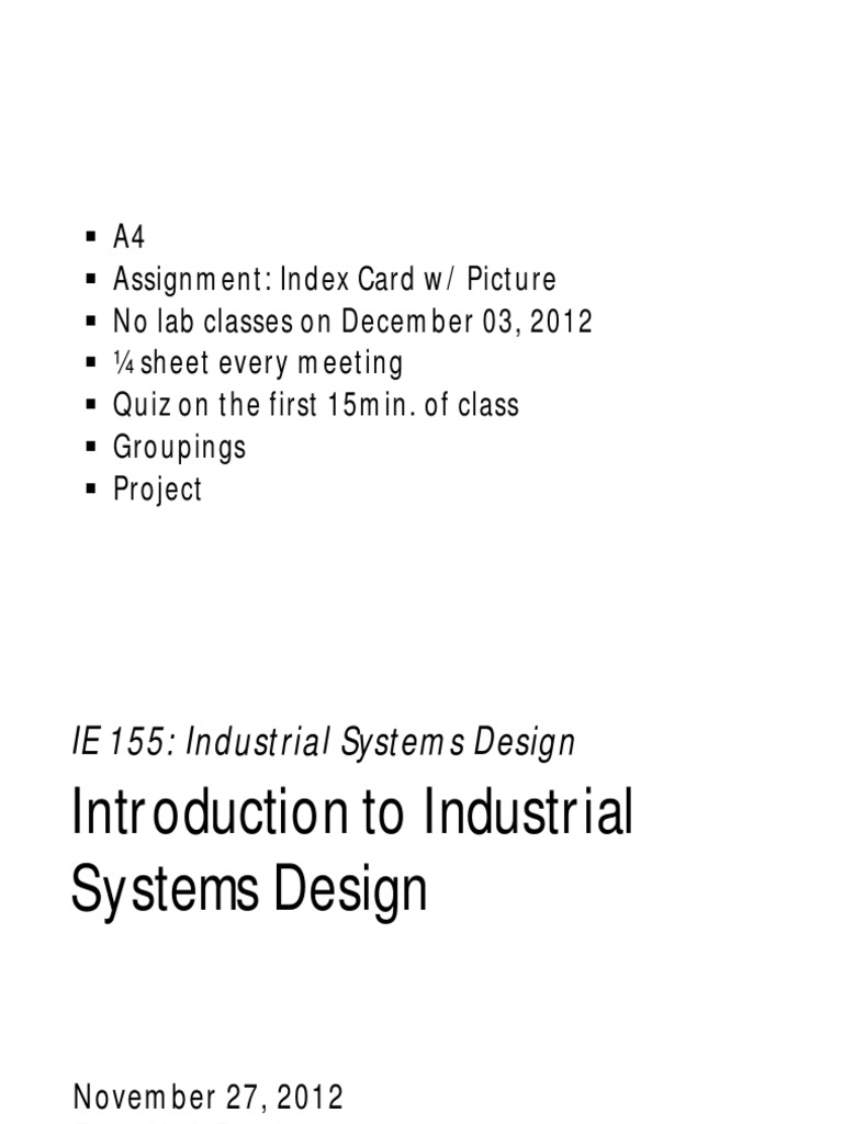 1.0 Introduction To Industrial Systems Design PDF Industrial