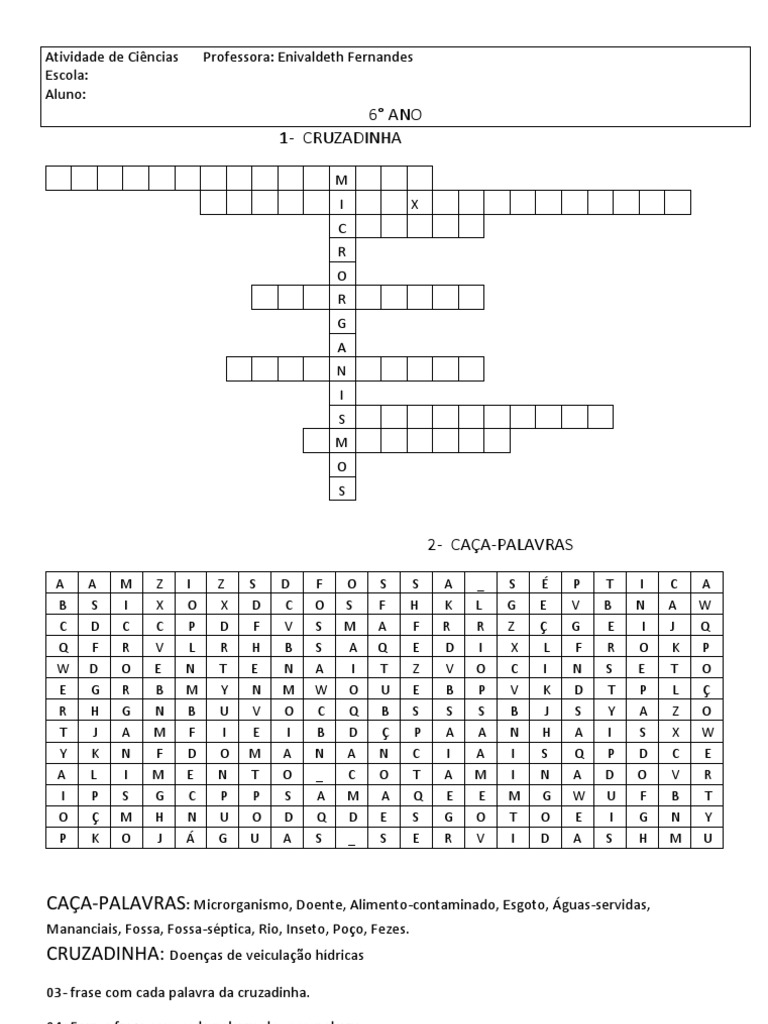 ATIVIDADES COM CRUZADINHAS E CAÇA-PALAVRAS