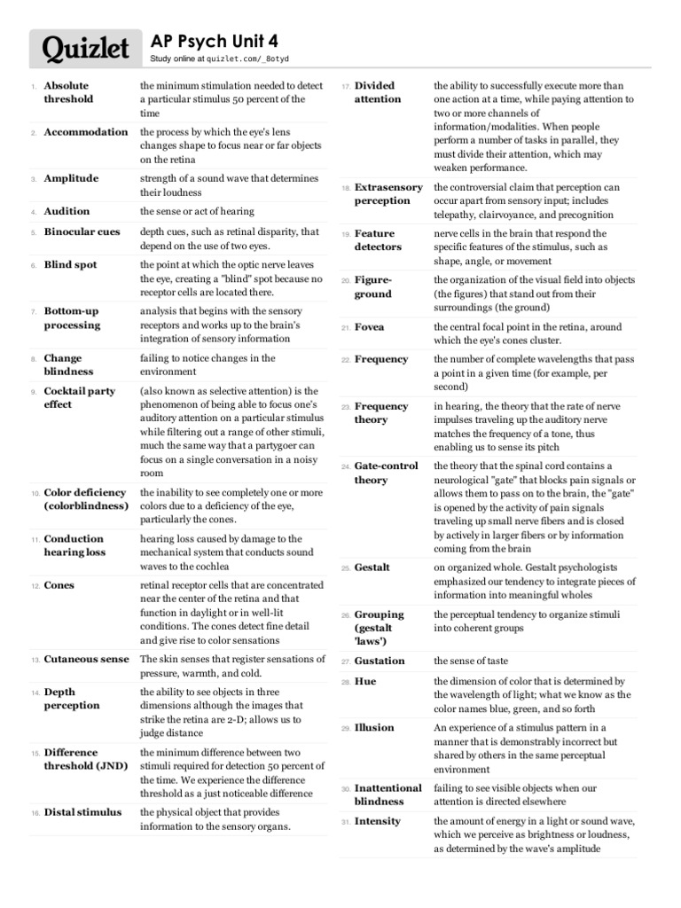 AP Psych Unit 4 Vocab Perception Stimulus (Physiology)