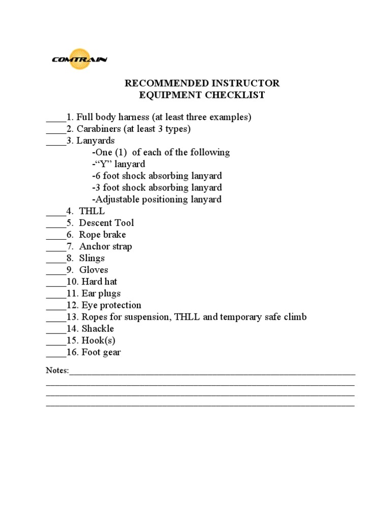 Instructor Equipment Checklist | PDF
