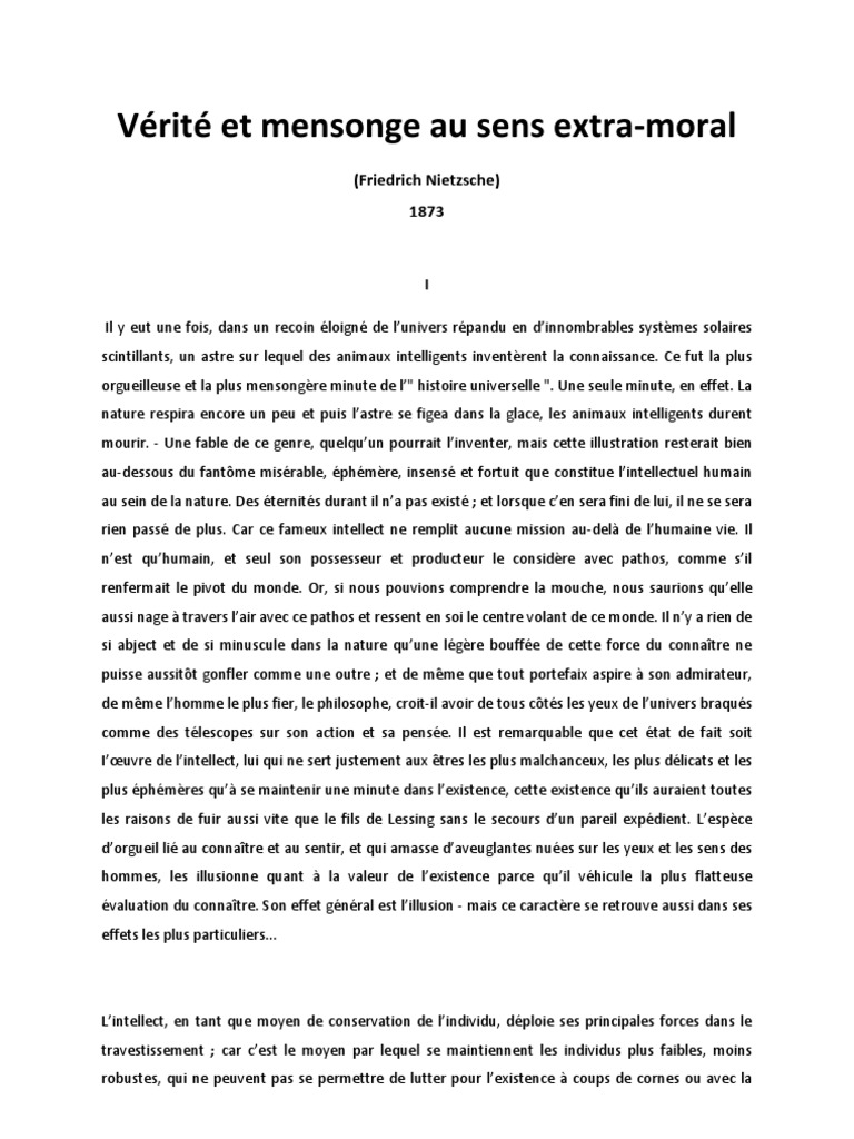 Vérité Et Mensonge Au Sens ExtraMoral PDF Métaphore Vérité
