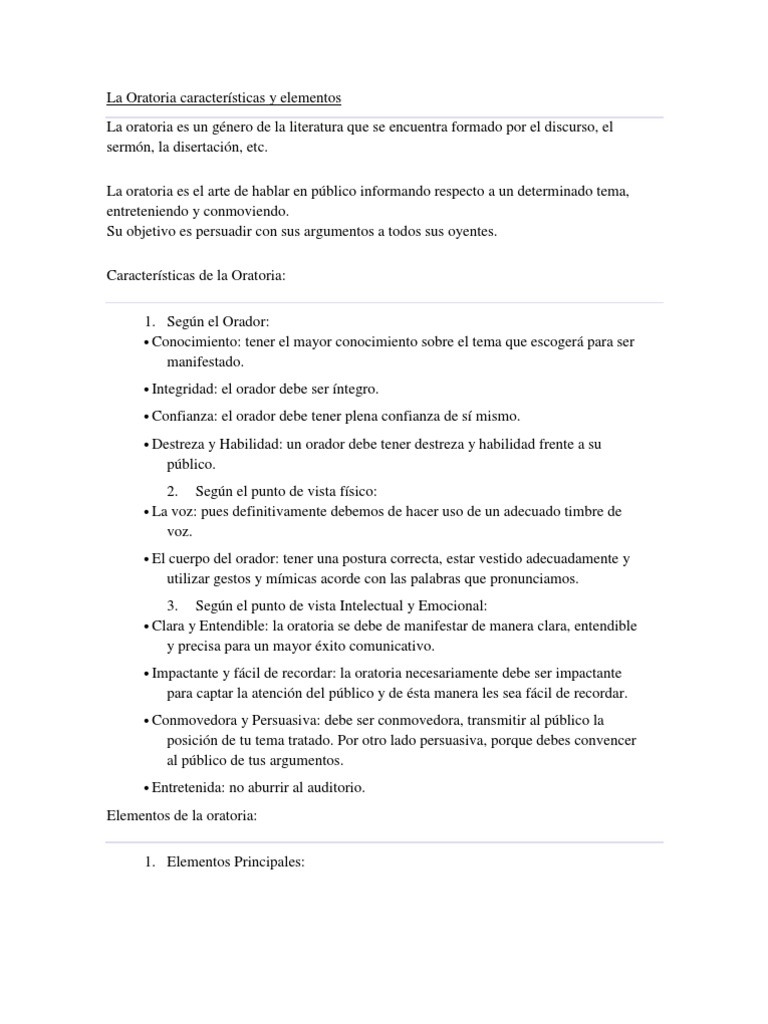 La Oratoria características y elementos