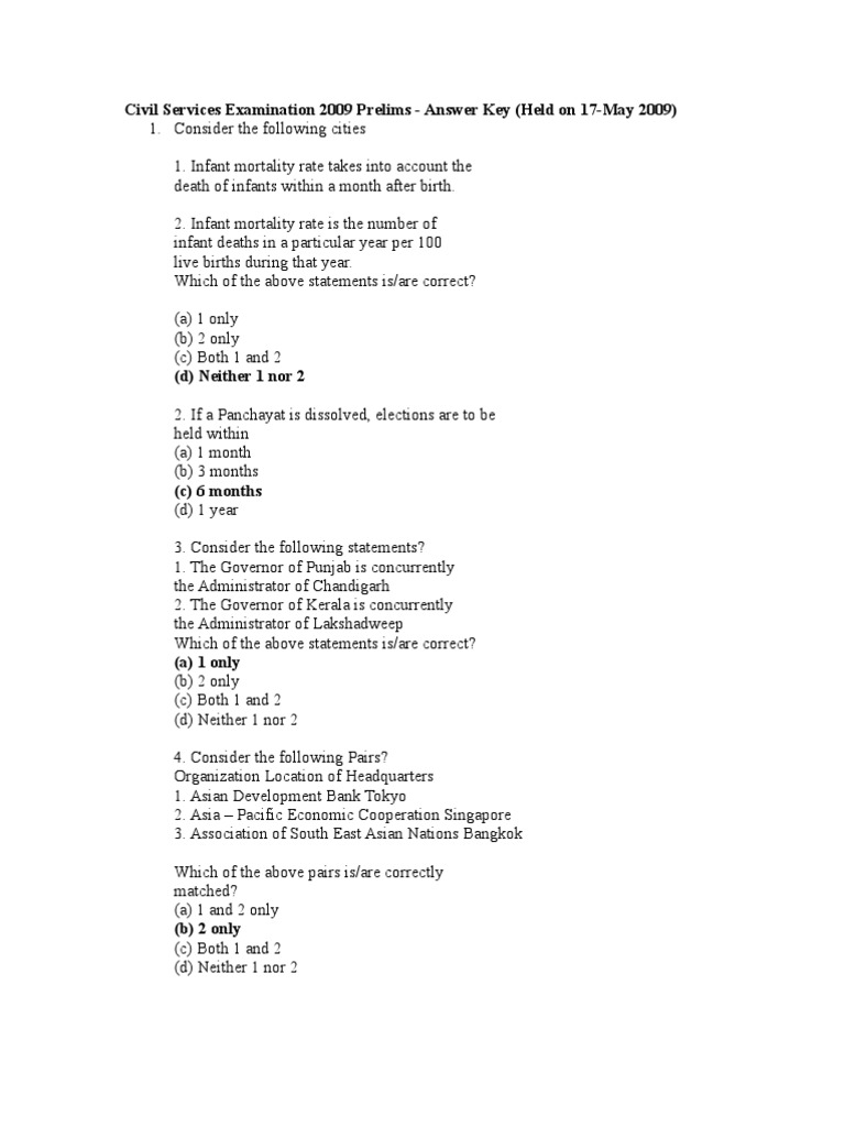 Civil Services Examination 2009 answers Religion & Spirituality