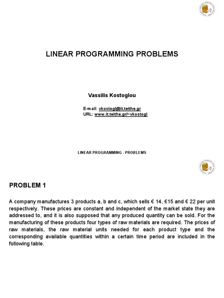 Linear Programming Problems en 29-5-2012 | PDF | Linear Programming ...