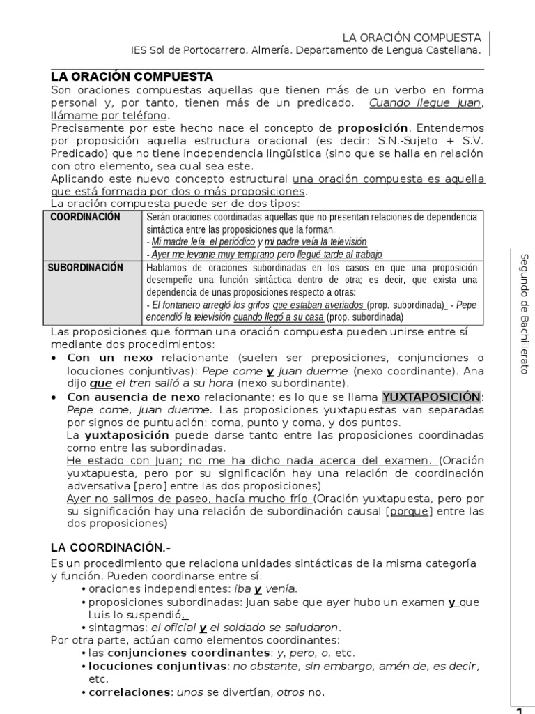 Tipos de Oraciones Compuestas | PDF | Oración (Lingüística) | Adverbio