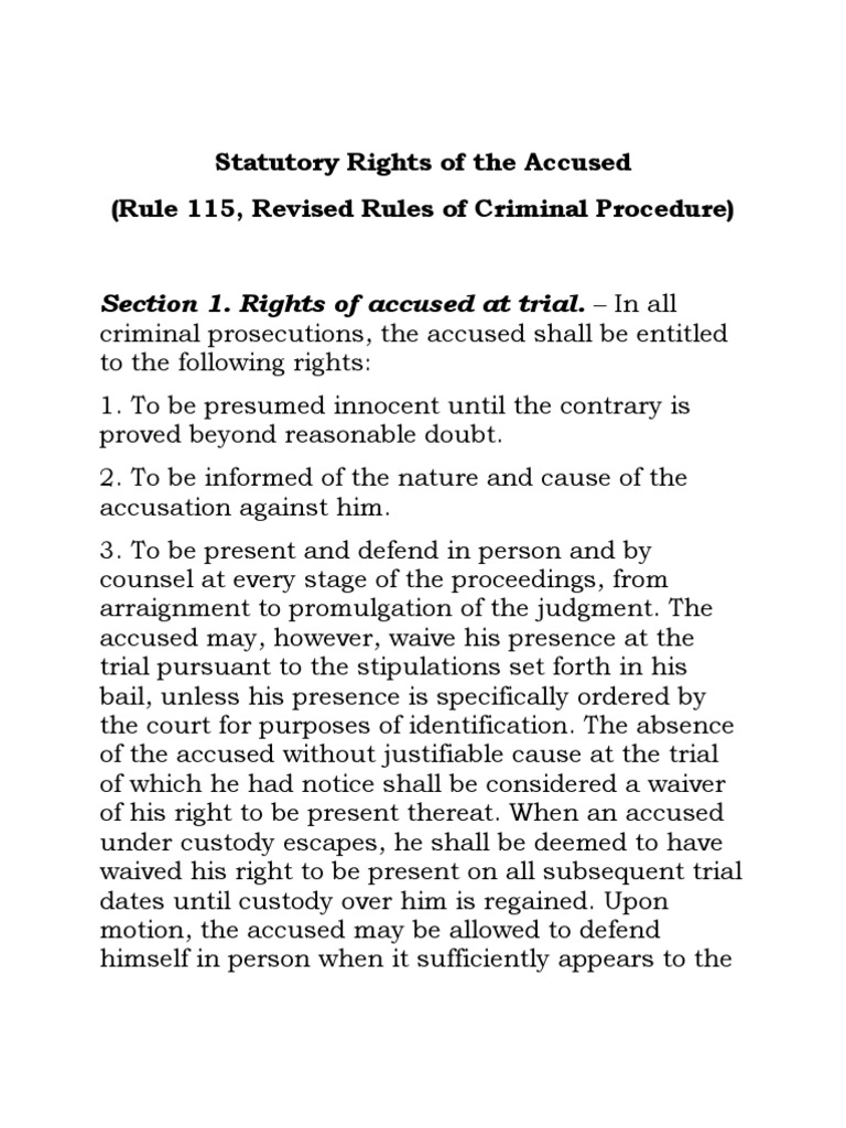 Statutory Rights of the Accused in PH | PDF | Witness | Virtue