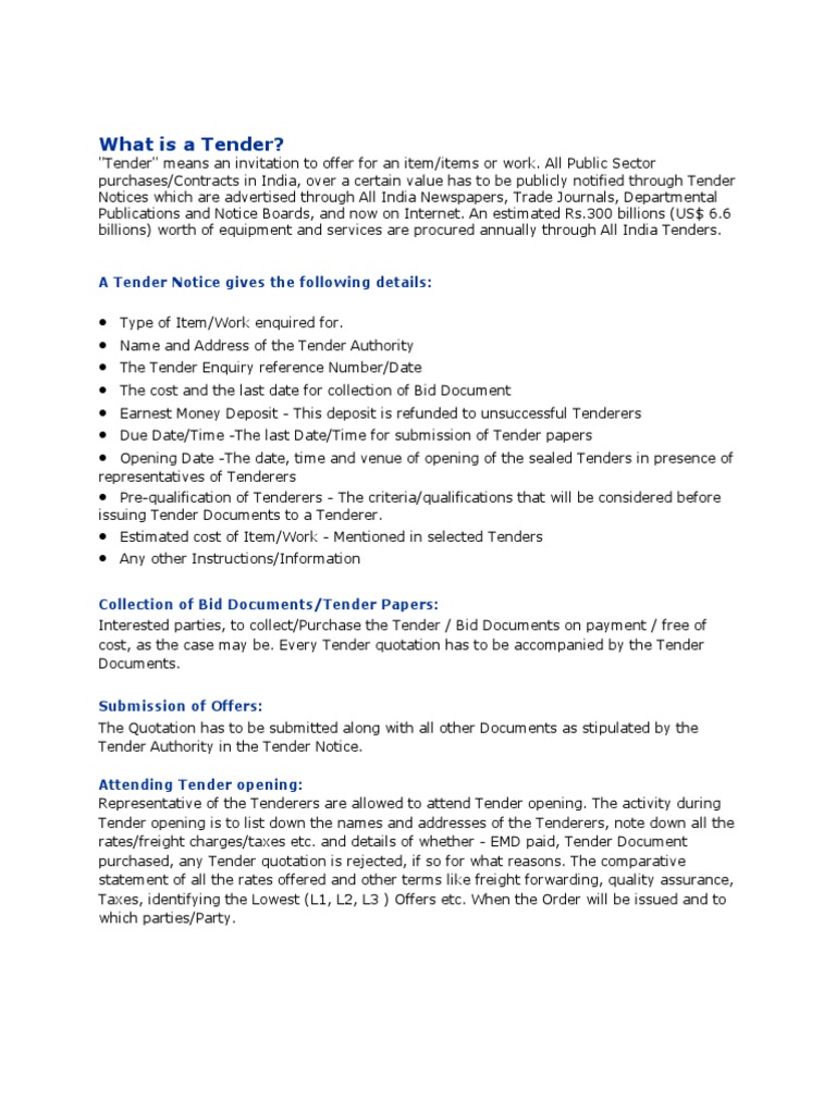 What Is A Tender | PDF | Business | Finance & Money Management