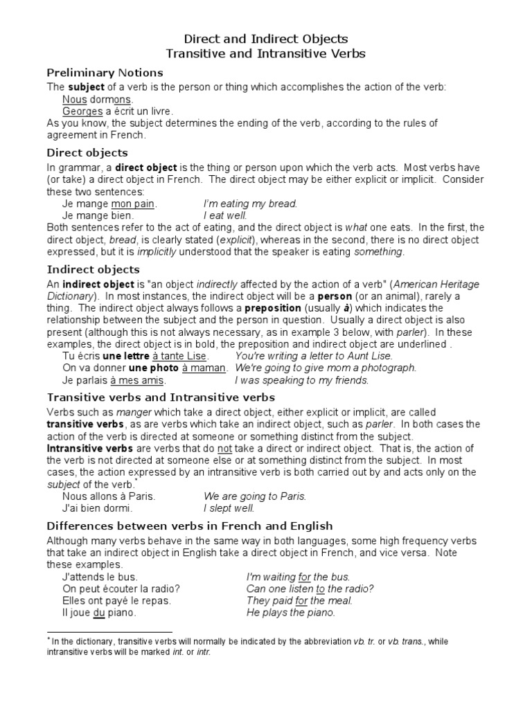 Direct and Indirect Objects Transitive and Intransitive Verbs | PDF ...