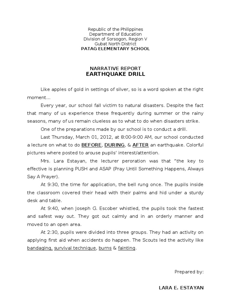 Earthquake drill narrative essay image