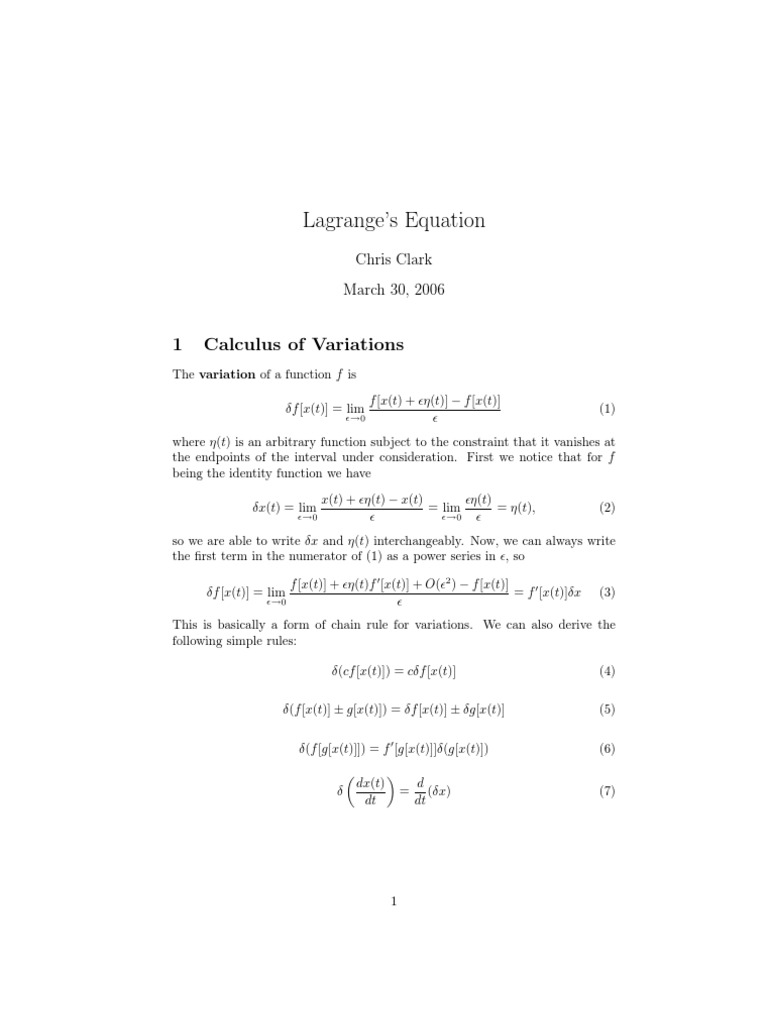 Lagrange's Equation and Variational Calculus | PDF | Lagrangian ...