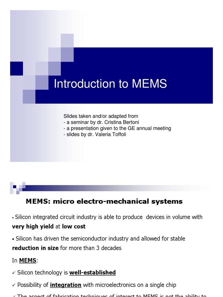 Mems Intro | PDF | Microelectromechanical Systems | Capacitor