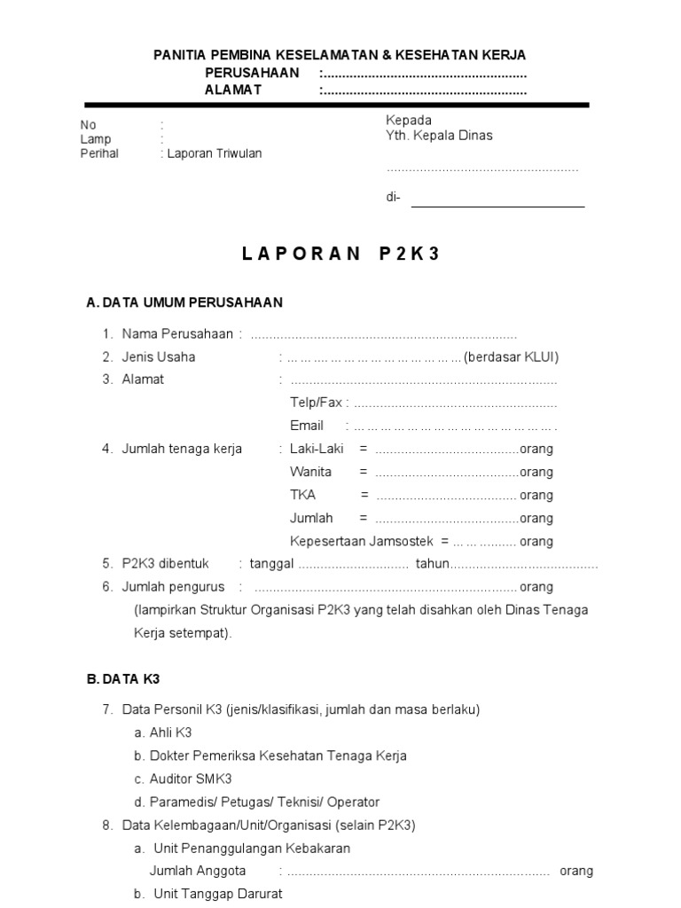 Form Laporan P2K3 FINAL 2013