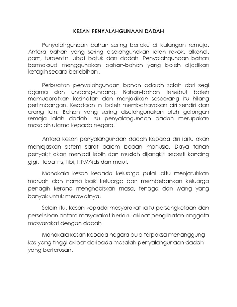 Kesan Penyalahgunaan Dadah Pdf