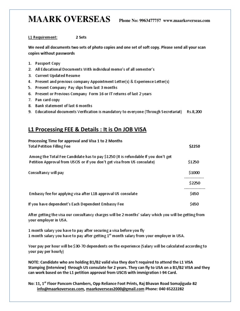 L1 Visa For Indian Nationals