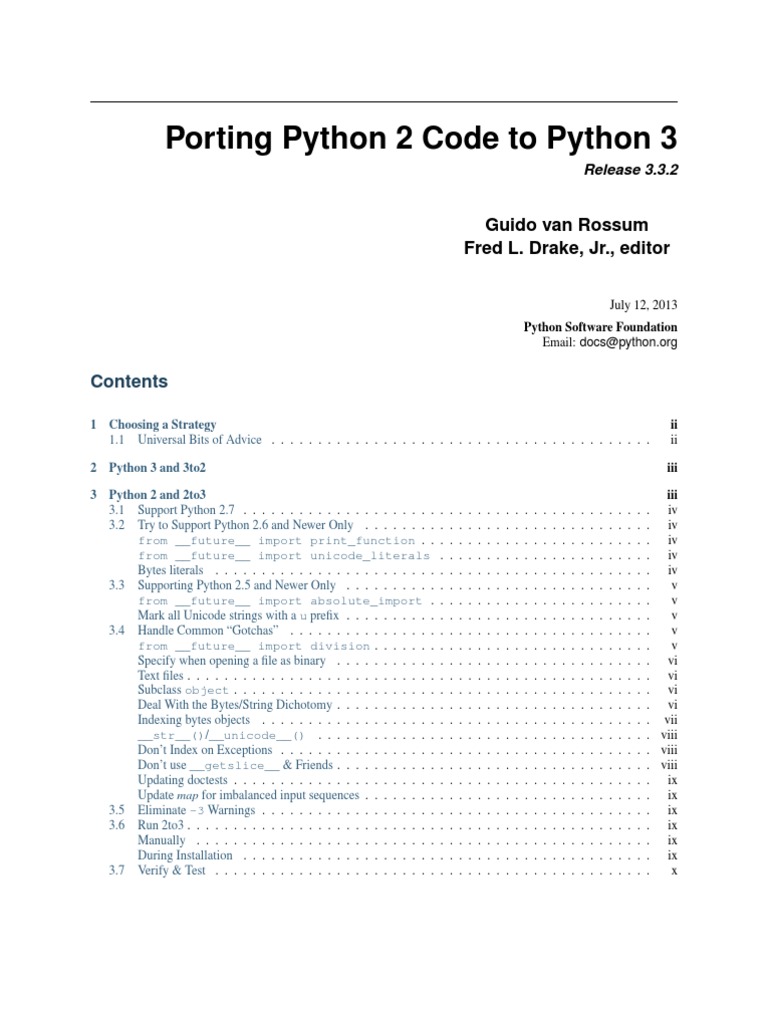 Porting Python 2 Code To Python 3: Guido Van Rossum Fred L. Drake, JR ...
