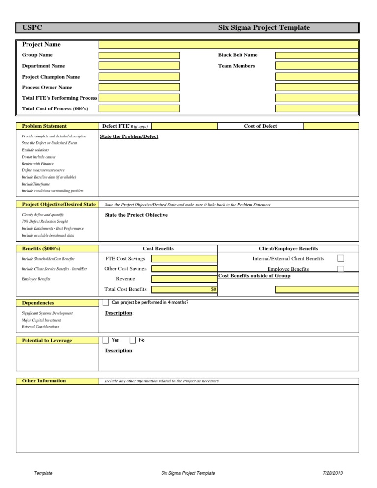 Six Sigma Project Template Guide | PDF