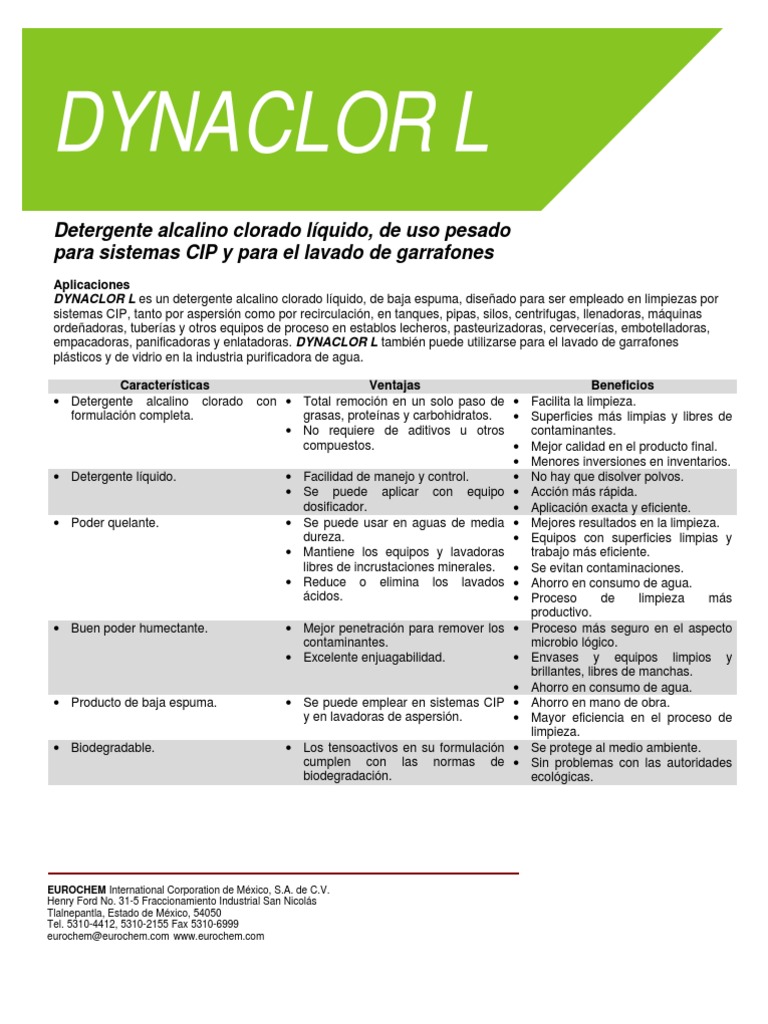 Detergente DYNACLOR L para CIP | PDF | Detergente | Agua