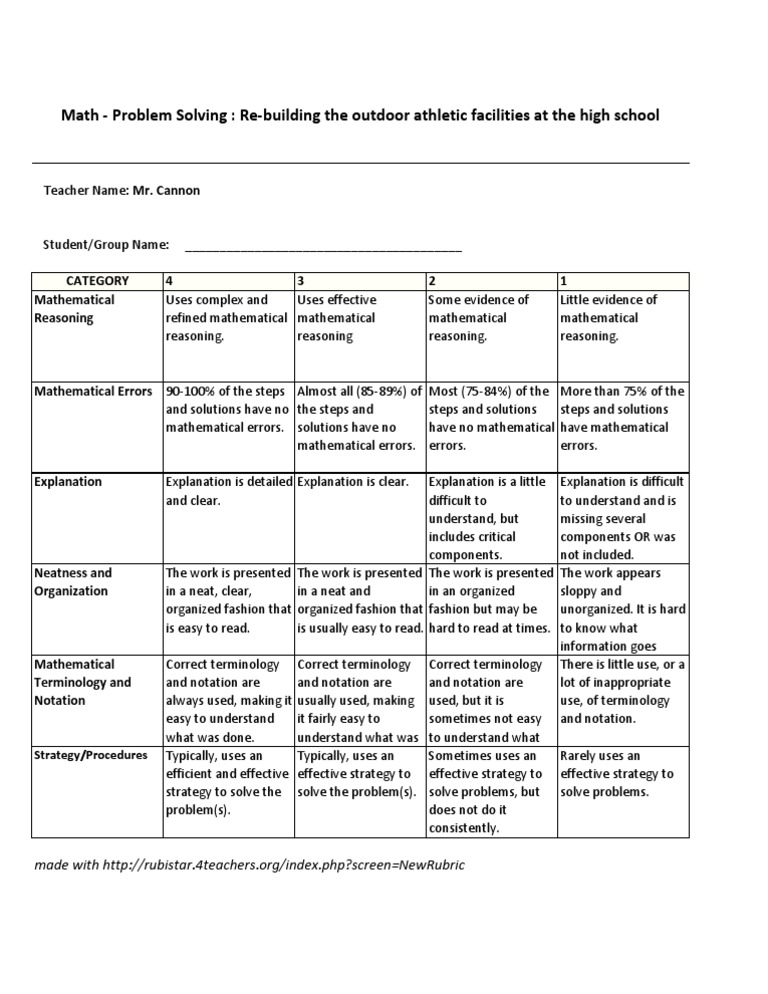 Rubric Summative Mathematics of Activity | PDF