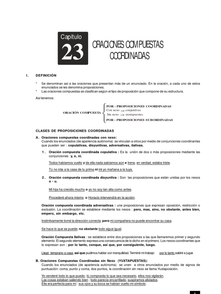 23 - Oraciones Compuestas Coordinadas PDF | PDF | Oración (Lingüística ...