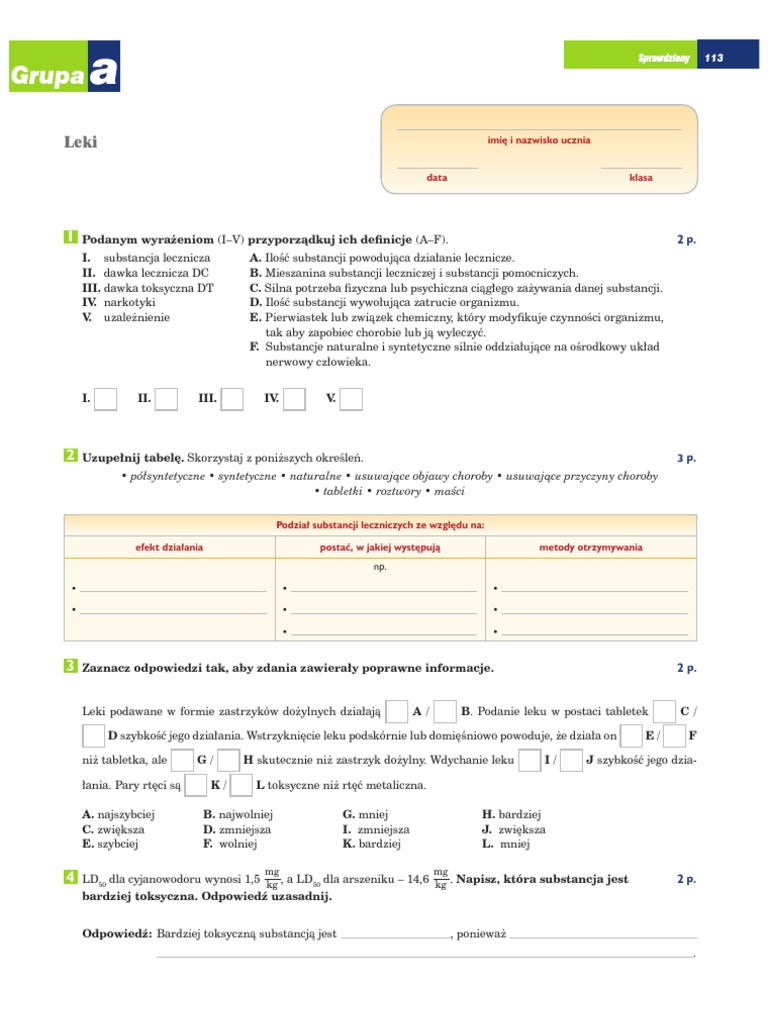 Sprawdzian Z Chemii Leki Grupa B