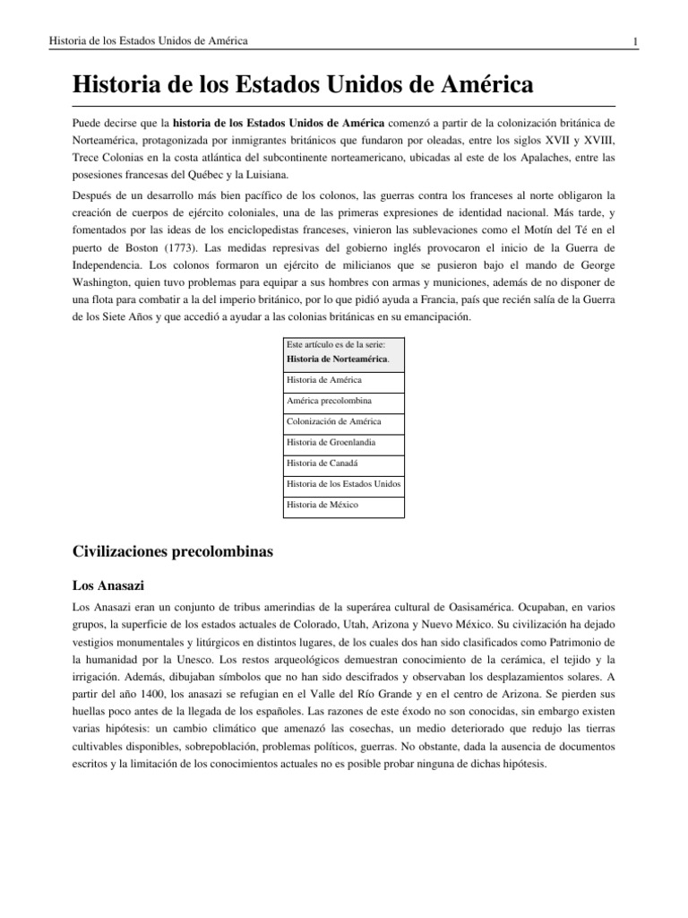 Historia de Los Estados Unidos de América | PDF | Historia de los ...